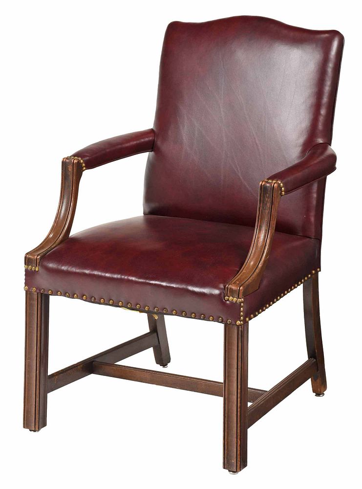 Appraisal: Chippendale Style Leather Upholstered Armchair th century mahogany frame set