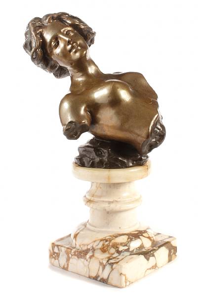 Appraisal: An Art Nouveau bronze bust of a woman on marble