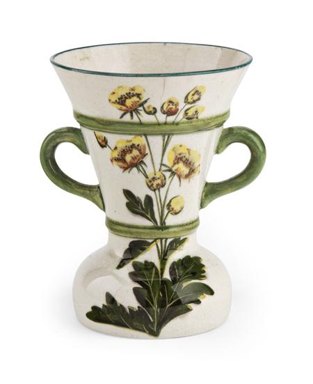 Appraisal: WEMYSS TAPERED TWIN-HANDLED VASE CIRCA decorated with buttercups impressed mark