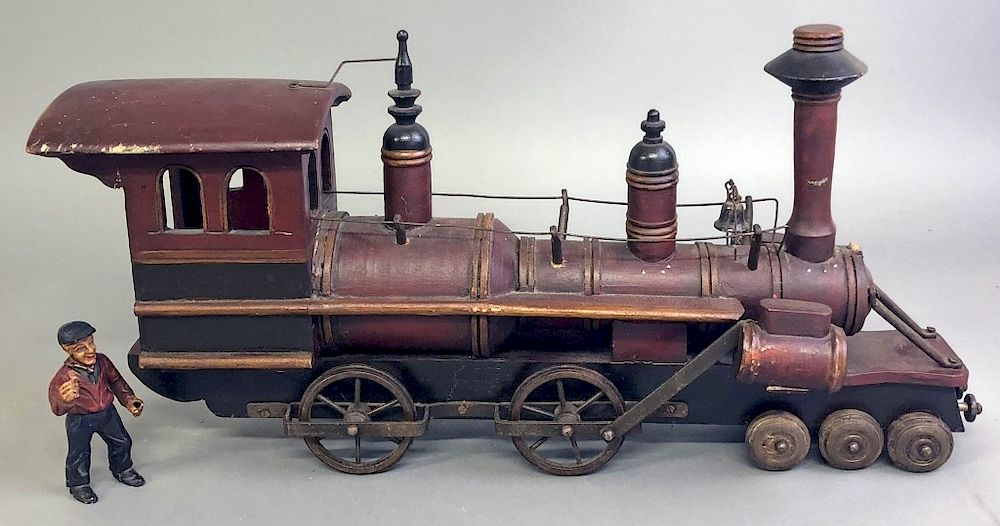 Appraisal: Folk Art Carved Steam Train Locomotive Folk art carved steam