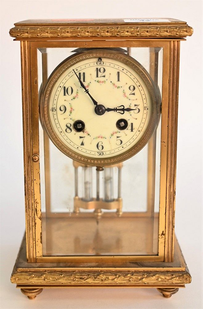 Appraisal: H H French Brass Mantle Clock having floral details painted