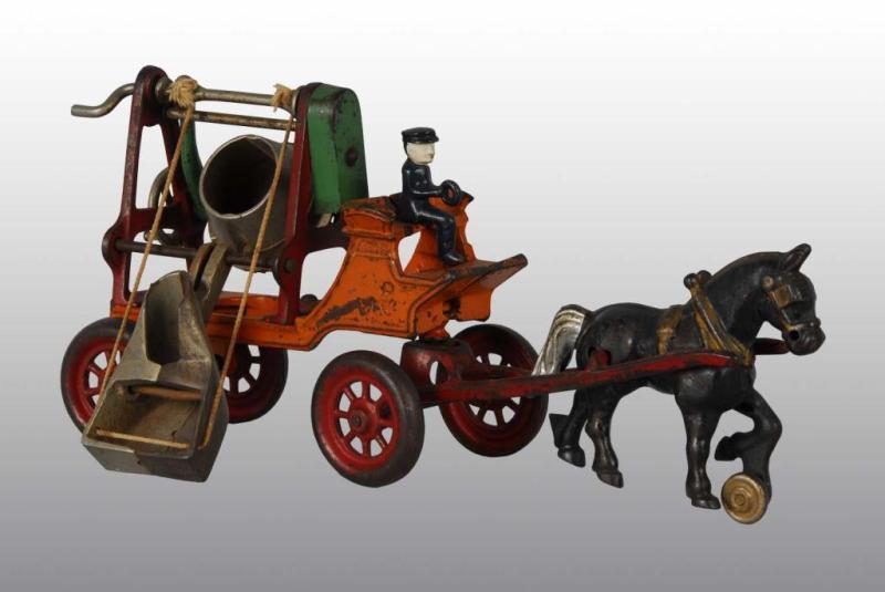 Appraisal: Cast Iron Horse-Drawn Jaeger Cement Mixer Toy Description Manufactured by