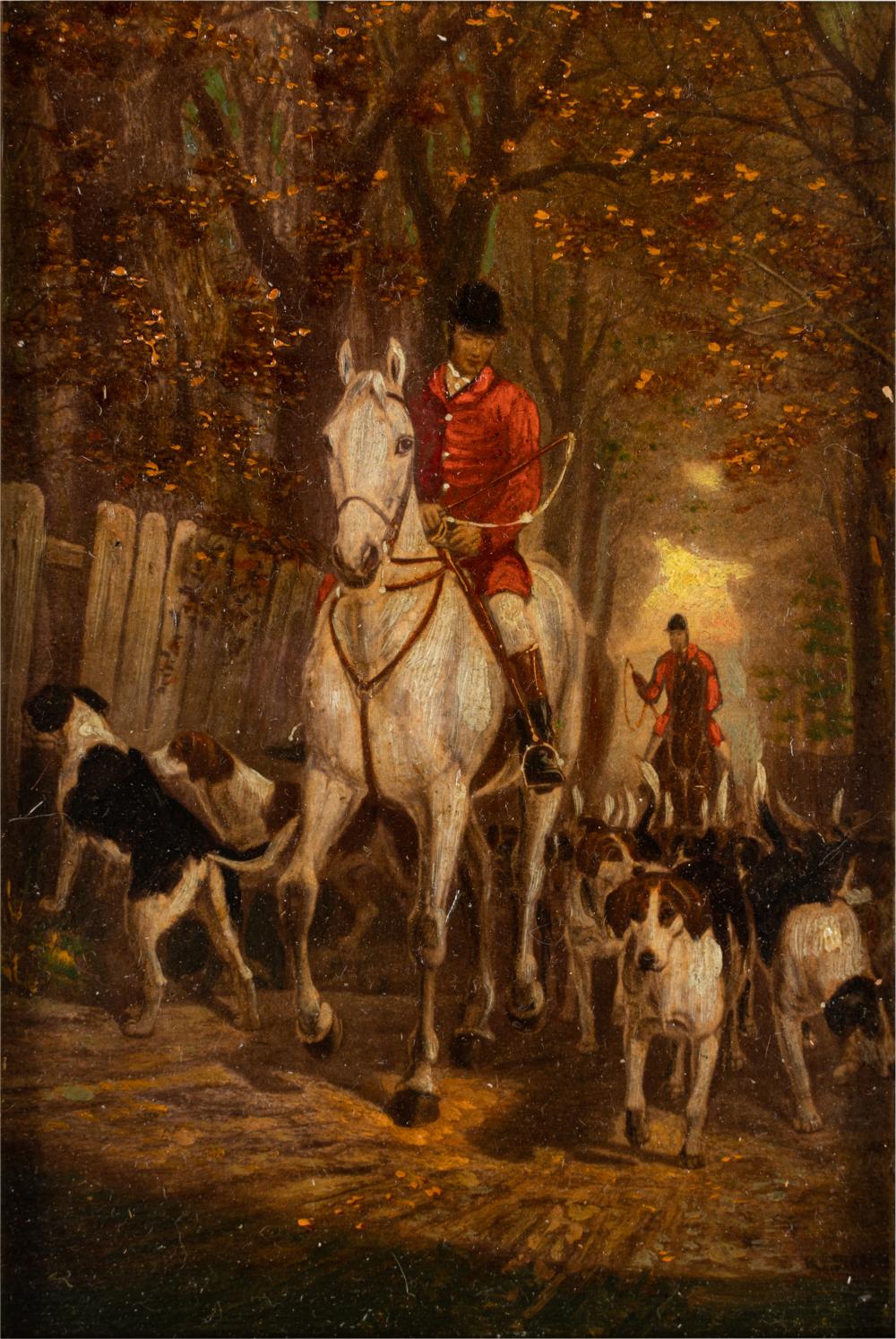 Appraisal: ARTIST UNKNOWN ENGLISH FOX HUNT SCENEoil on board unsigned Provenance