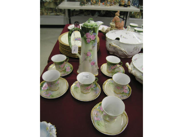 Appraisal: Handpainted Porcelain Chocolate Set pot with cups saucers