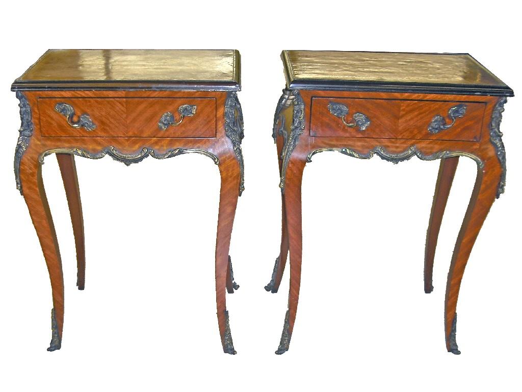 Appraisal: Pair of Louis XV style kingwood side tables the rectangular