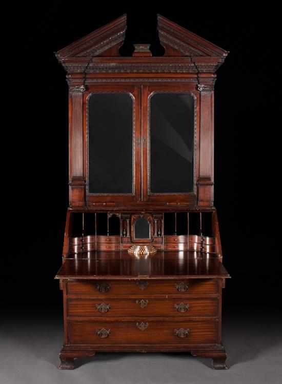 Appraisal: English George III style carved and inlaid mahogany mirrored paneled