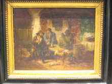 Appraisal: A th century oil on pine board tavern scene indistinctly