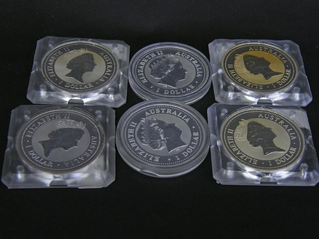 Appraisal: Six various Australian Kookaburra oz silver coins