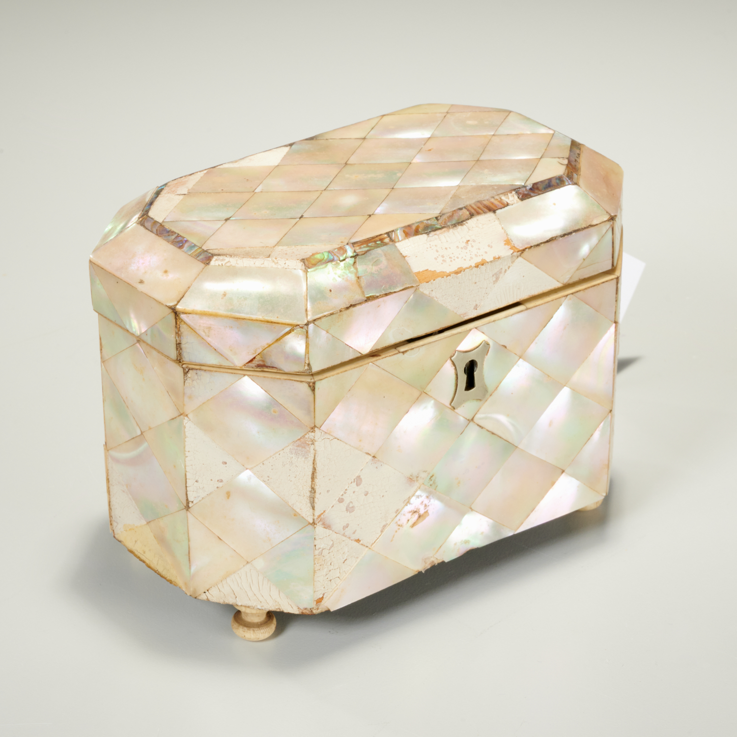 Appraisal: ANTIQUE MOTHER OF PEARL VENEER TEA CADDY th c English