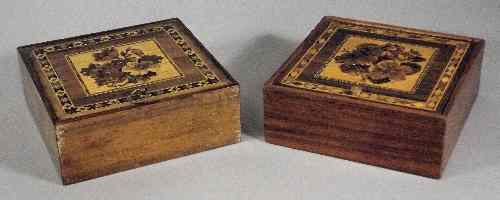 Appraisal: Two late Victorian rosewood and Tunbridge ware square boxes the