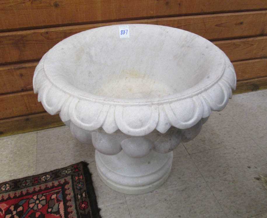 Appraisal: ROUND MARBLE PLANTER round bowl form on pedestal base scalloped