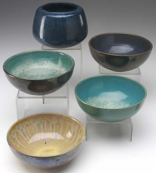 Appraisal: MARBLEHEAD Five bowls in various glazes including one in green-blue