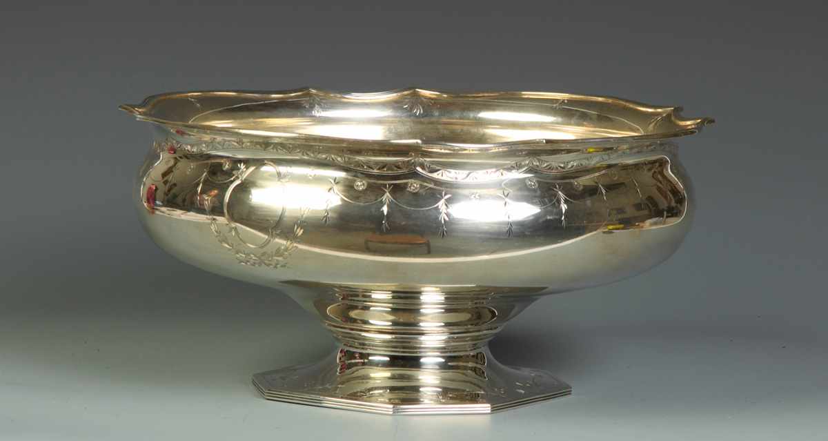 Appraisal: Gorham Sterling Hand Chased Punch Bowl Gorham Sterling Hand Chased