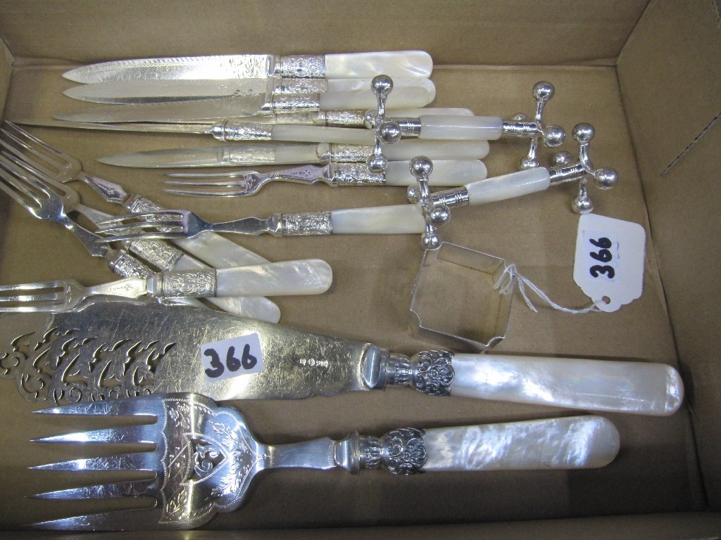 Appraisal: Lot comprising twelve mother of pearl and EP fruit cutlery