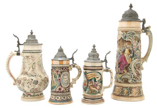 Appraisal: A Collection of Three German Steins the first having Rococo