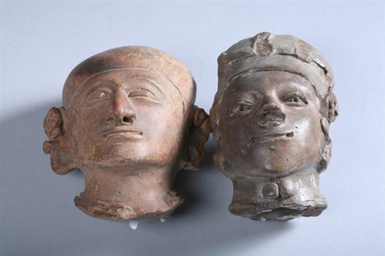 Appraisal: TWO PRE-COLUMBIAN POTTERY HEADS Ecuador - Larger in high