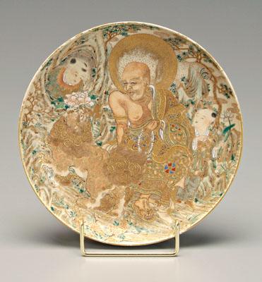 Appraisal: Satsuma plate seated lohan with two karako Chinese children Buddhist