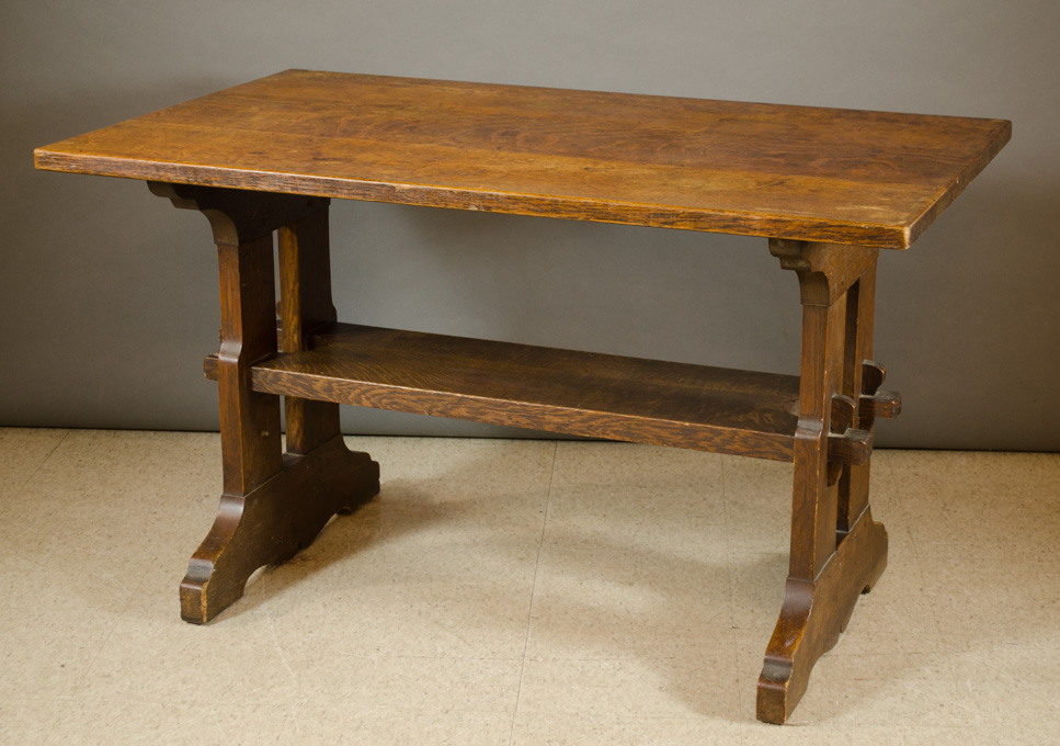 Appraisal: GUSTAV STICKLEY OAK LIBRARY TABLE NO Gustav Stickley red United