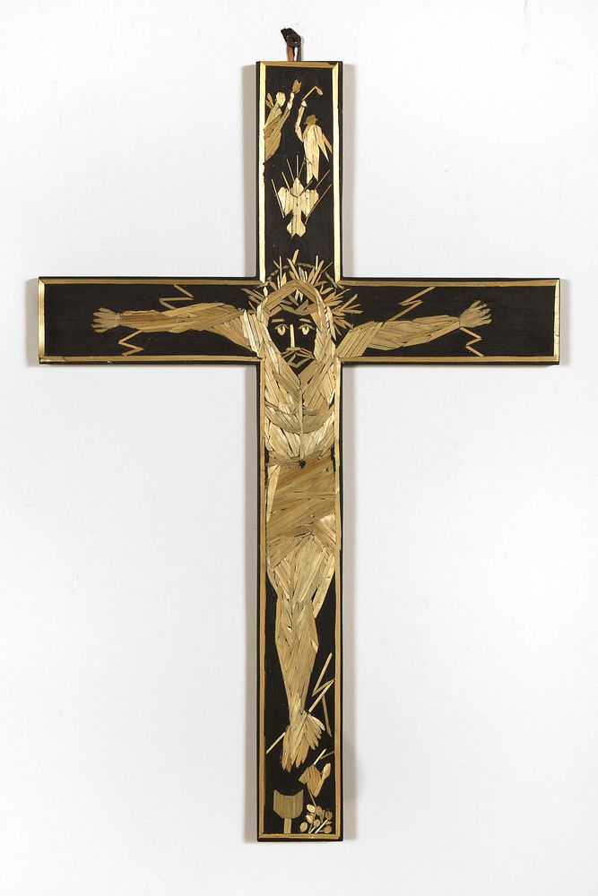 Appraisal: Paula Rodriguez Straw Applique Cristo Crucificado Paula Rodriguez - Straw