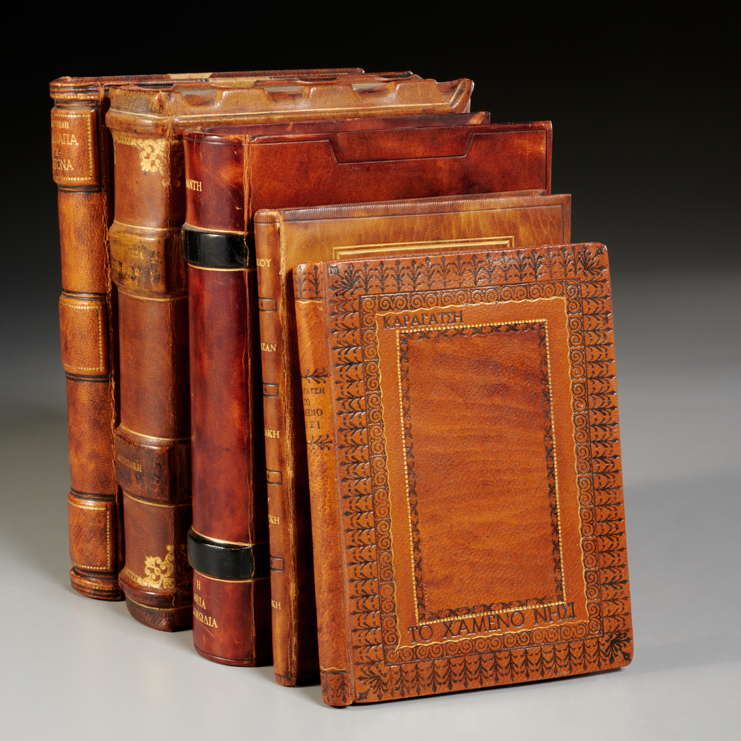 Appraisal: VOLS GREEK LITERATURE FINE LEATHER BINDINGS All Greek editions bindings