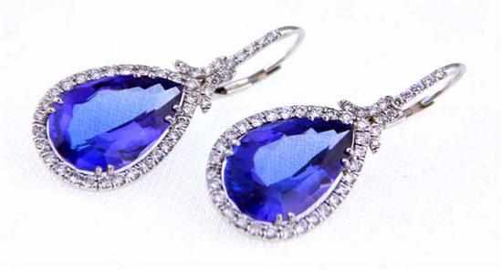 Appraisal: Pair tanzanite and diamond drop earrings ctw pear-cut tanzanite surrounded