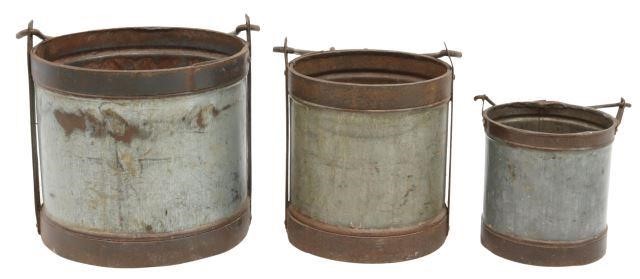 Appraisal: lot of Galvanized steel buckets fitted with riveted iron bands