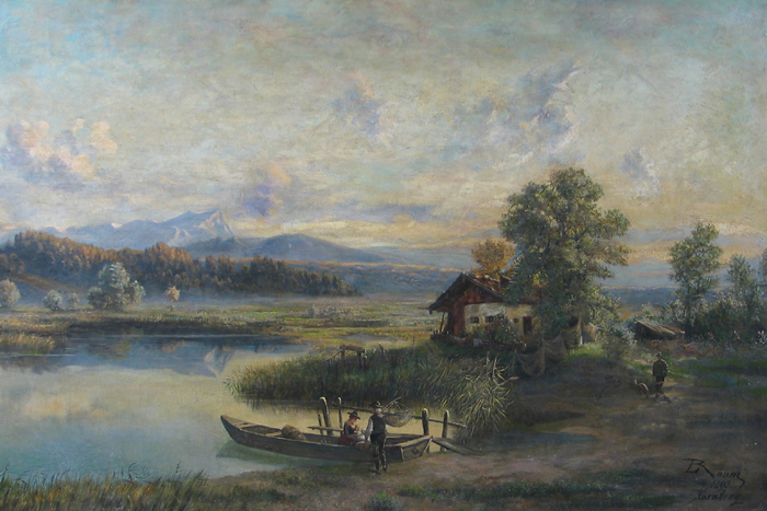 Appraisal: PAUL BAUM German - Oil on canvas Landscape with lake