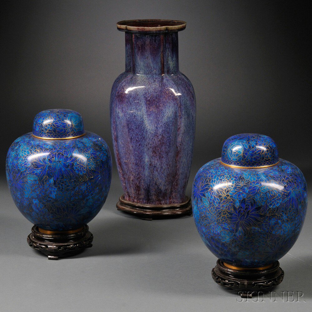 Appraisal: Three Jars Asia a pair of cloisonne jars with covers