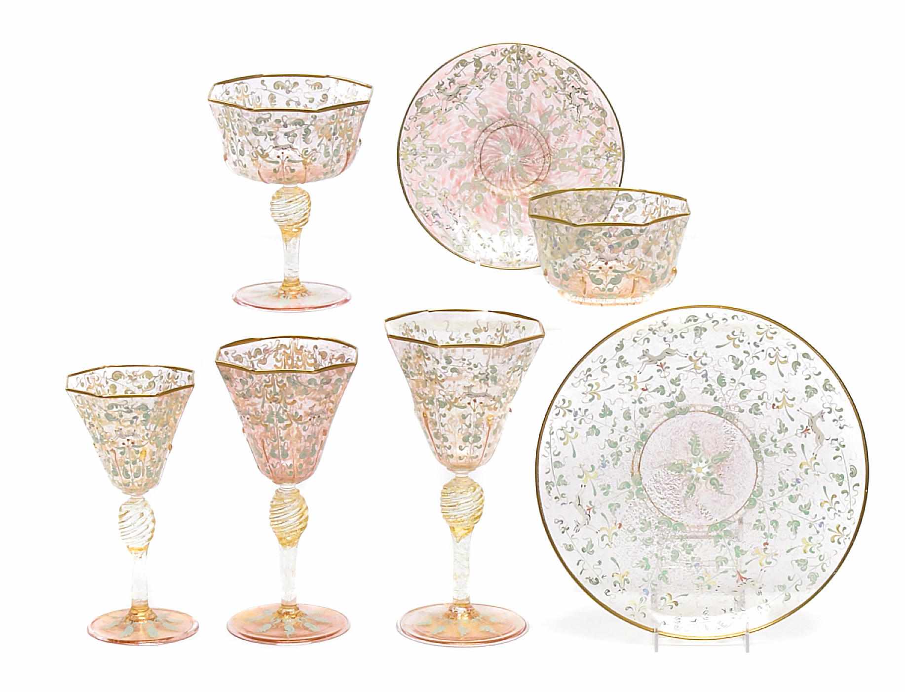 Appraisal: A suite of Venetian enamel decorated table glass first quarter