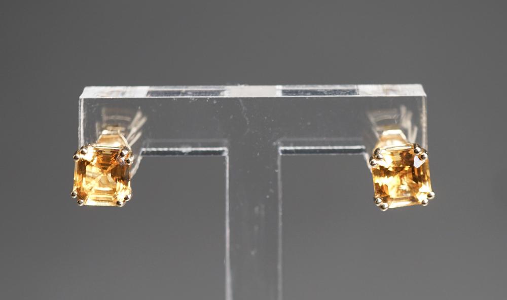 Appraisal: PAIR OF -KARAT YELLOW-GOLD AND ORANGE TOPAZ PIERCED EARRINGSPair of