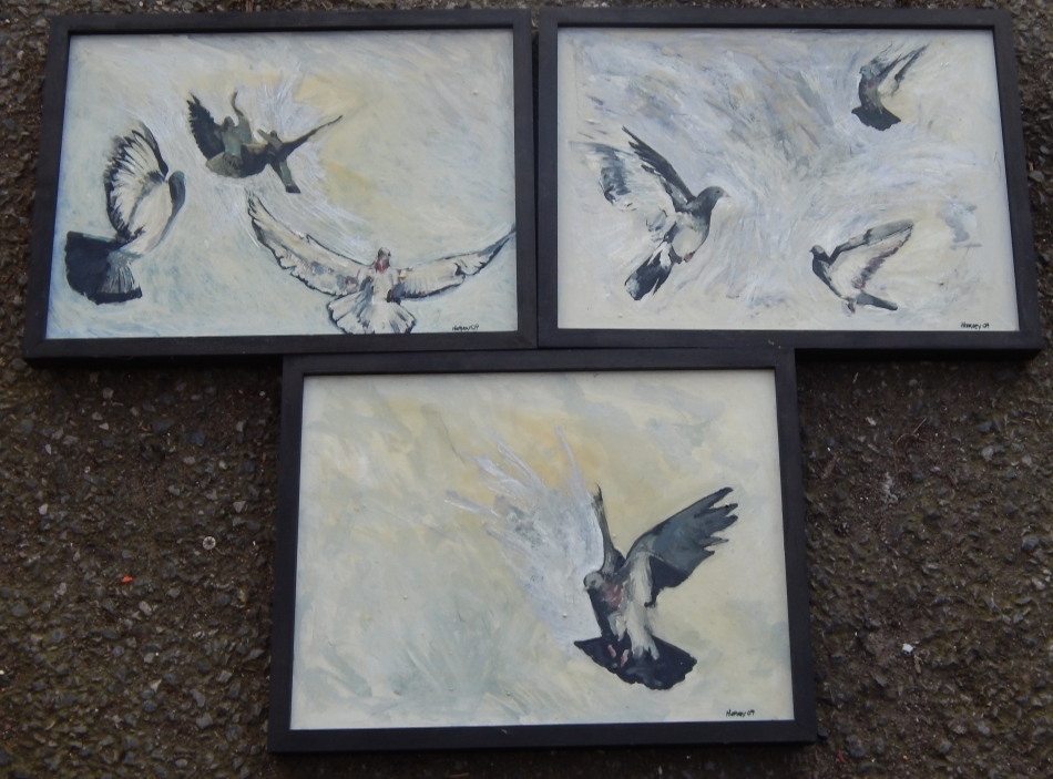 Appraisal: James Harvey b Birds in flight multi media signed and