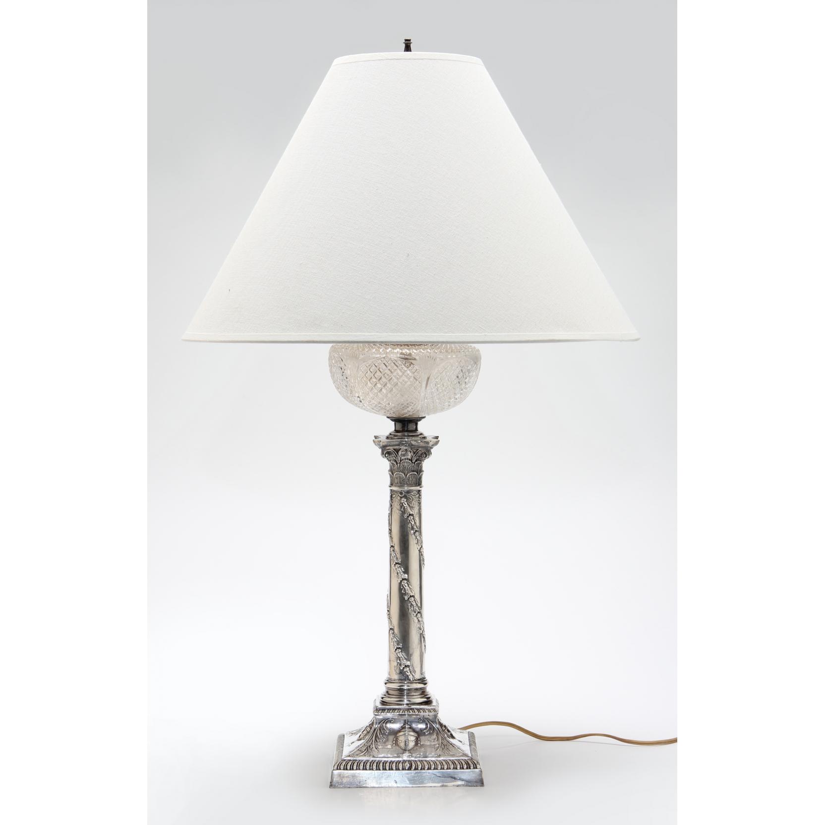 Appraisal: Victorian Sterling Silver Cut Glass Table Lamp with Sheffield hallmarks