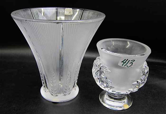 Appraisal: TWO LALIQUE FRANCE GLASS VASES one with tapered body ribbed