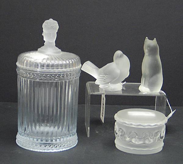 Appraisal: Four pieces of Lalique and other frosted and clear glass