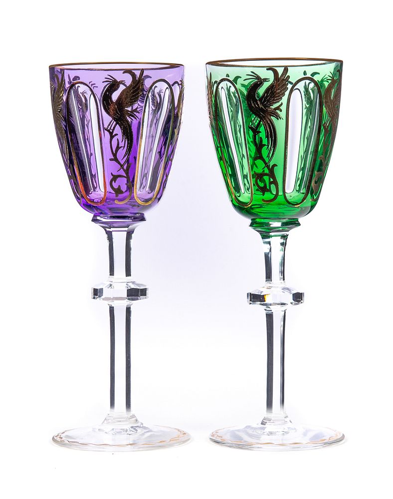 Appraisal: Two Moser cut to clear goblets with gold enameling Two