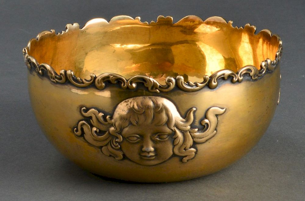 Appraisal: Whiting American Gilt Silver Bowl w Relief Cherubs Whiting for