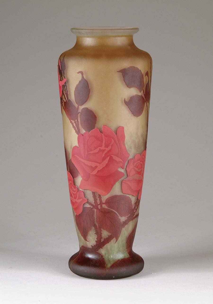 Appraisal: MULLER ROSE VASE Wonderful large Muller vase has cameo red