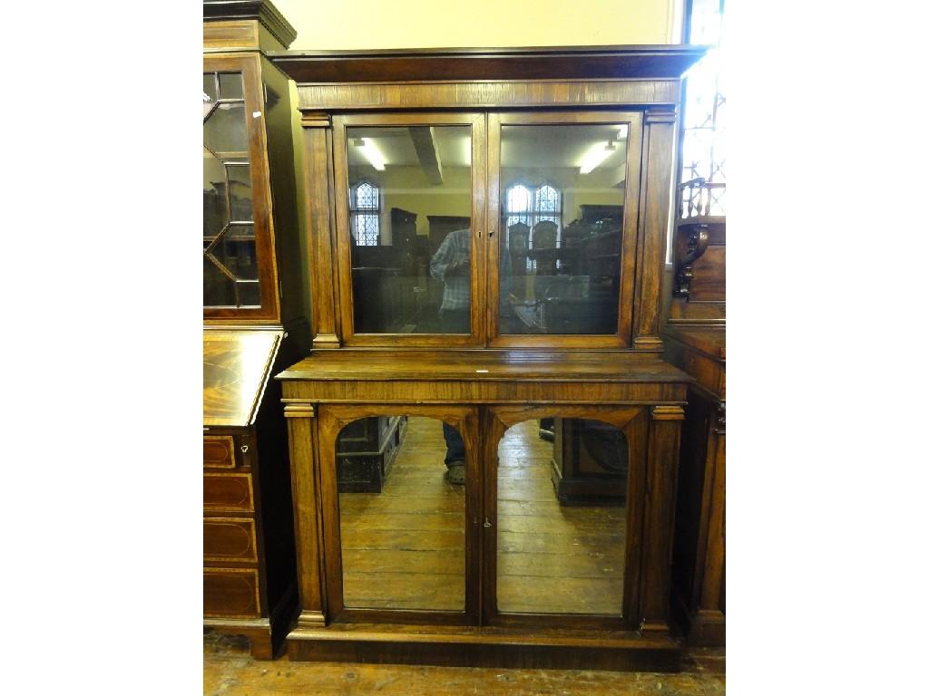 Appraisal: A th century rosewood side cabinet the recessed upper bookcase