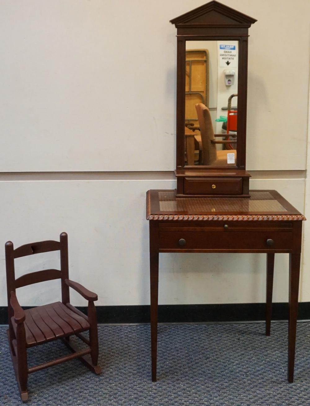 Appraisal: Contemporary Mirrored Wall Shelf with Mahogany Vanity Table and a