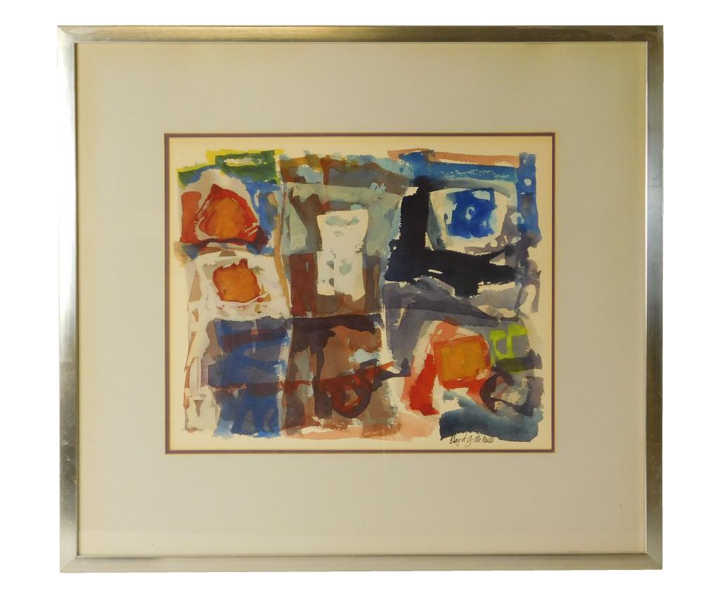 Appraisal: Lloyd G McNeill American b watercolor on paper depicts abstract