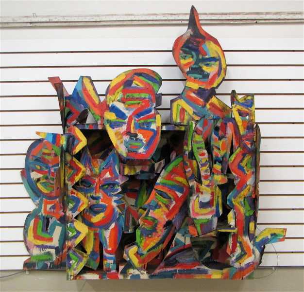 Appraisal: TOM CRAMER PAINTED SCULPTURE Oregon born Saturn Night figures and