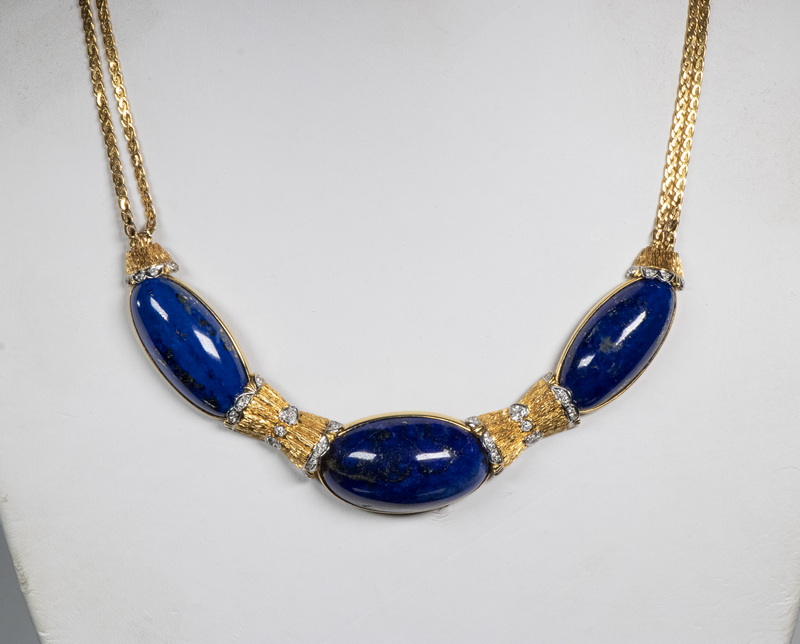 Appraisal: VINTAGE GOLD AND LAPIS NECKLACE K Yellow Gold lapis and