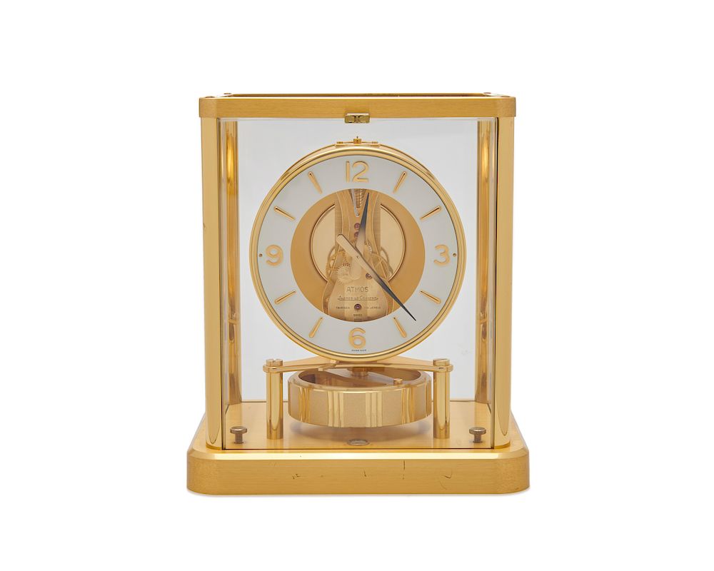 Appraisal: JAEGER LE COULTRE Atmos Brass Mantle Clock Switzerland JAEGER LE