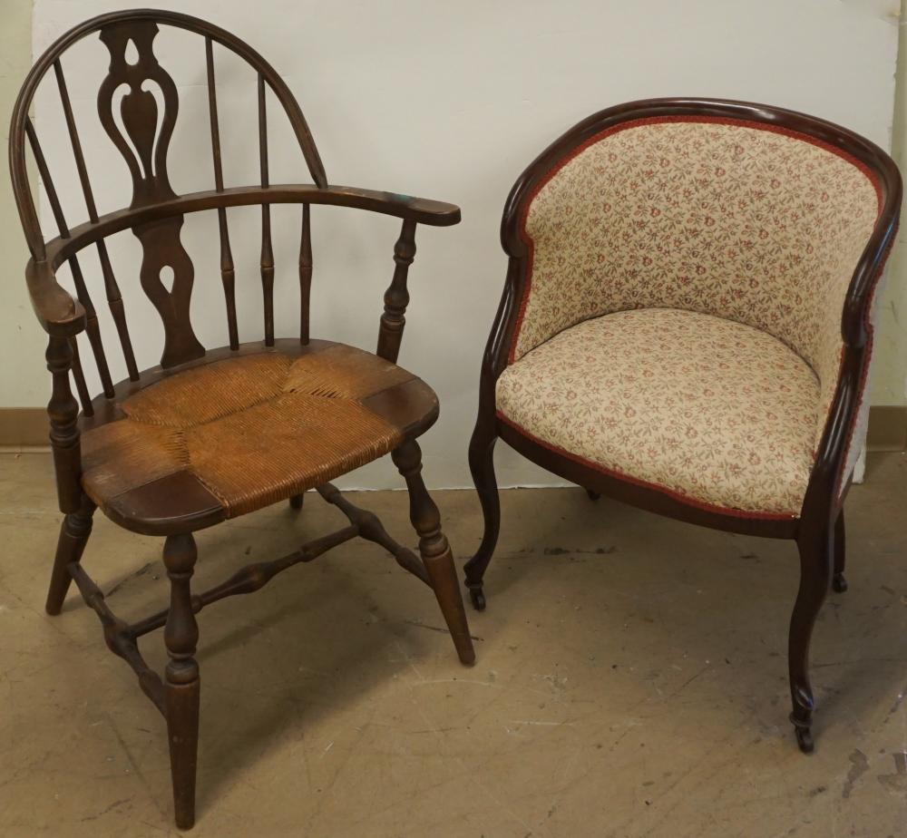 Appraisal: PAIR HITCHCOCK SIDE CHAIRS WINDSOR RUSH SEAT ARMCHAIR AND QUEEN