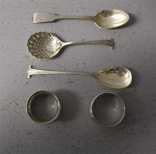 Appraisal: Silver strainer two silver tea spoons and two silver napkin