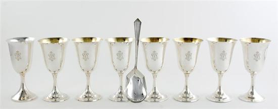 Appraisal: American sterling goblets and serving spoon set of six International