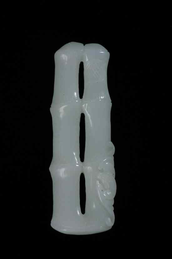 Appraisal: CHINESE LIGHT CELADON JADE BAMBOO AND BAT PENDANT - in