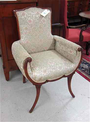 Appraisal: FEDERAL-STYLE CARVED AND UPHOLSTERED MAHOGANY ARMCHAIR American mid- th century