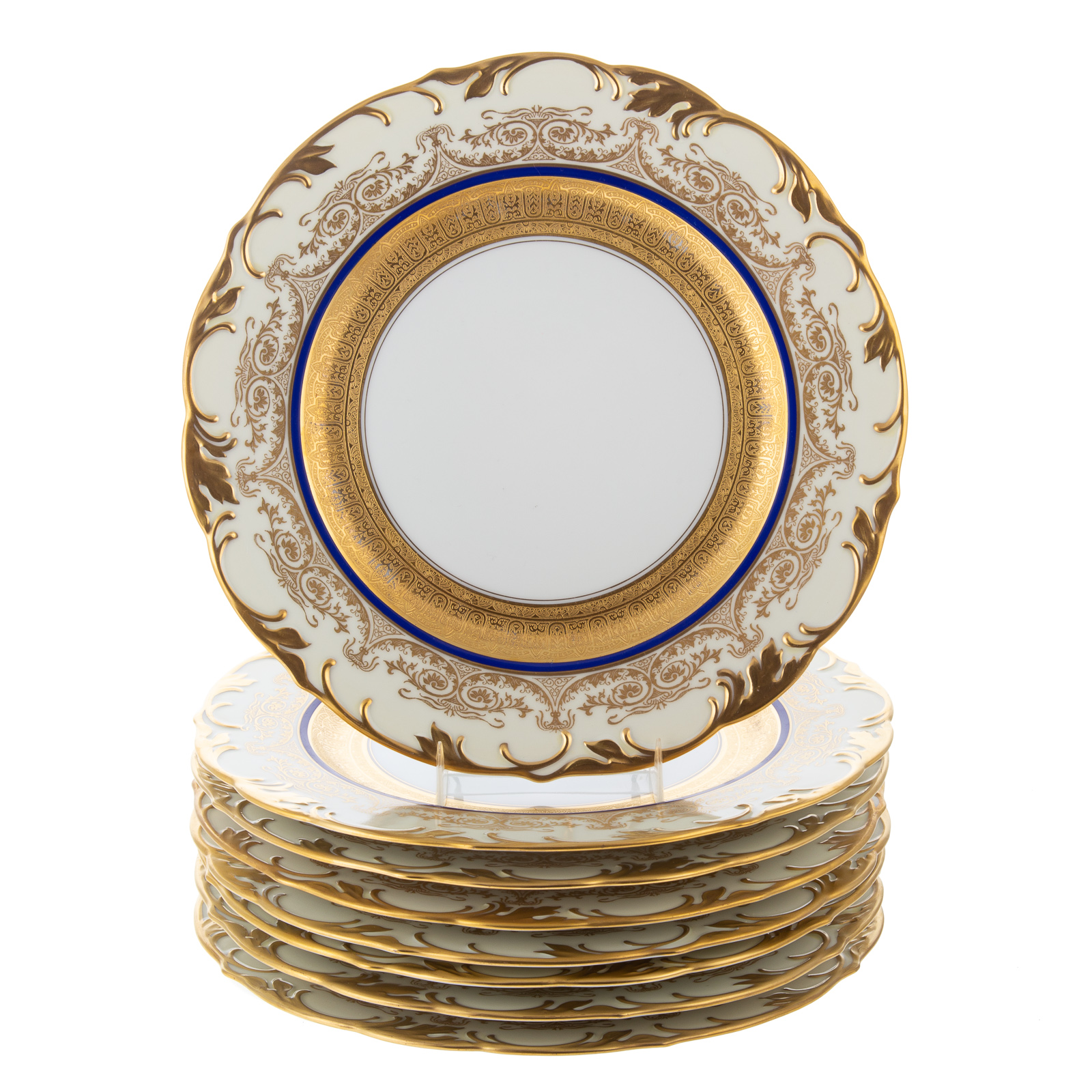 Appraisal: EIGHT SCHLAGGENWALD CHINA CABINET PLATES th century having raised gilt