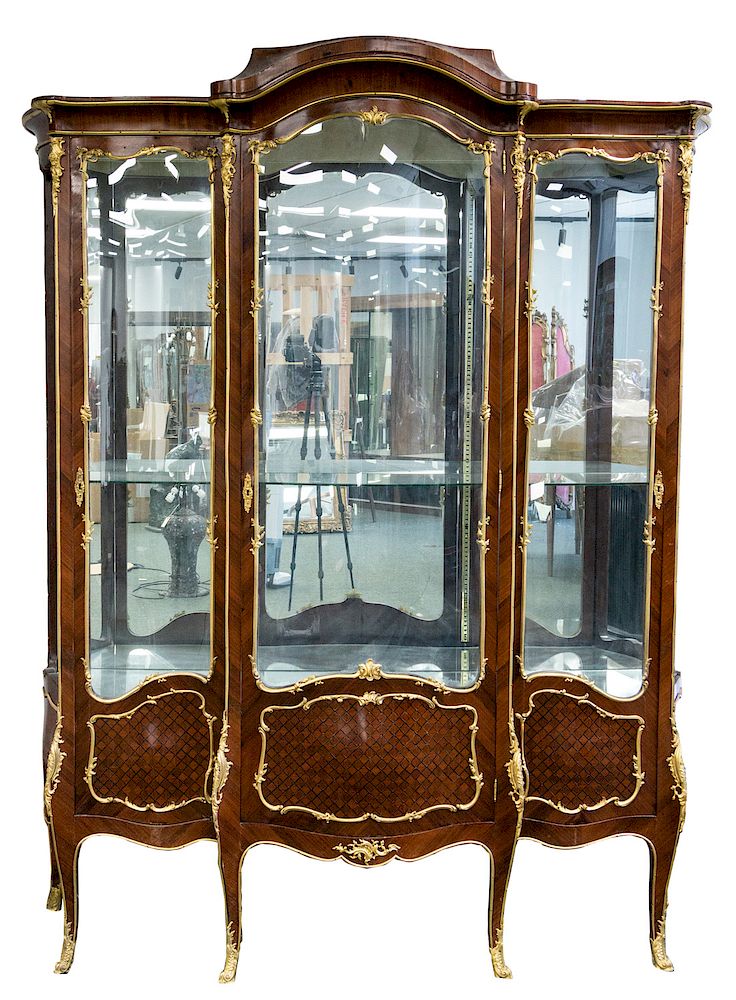 Appraisal: A FRANCOIS LINKE-STYLE PARQUETRY AND BOIS SATINE ORMOLU-MOUNTED VITRINE LATE